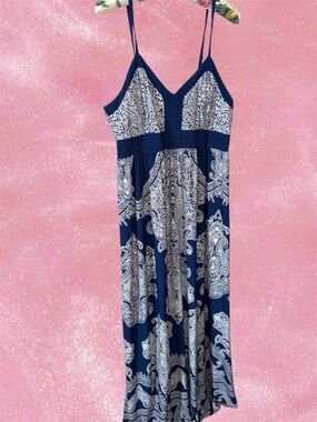 Apt. 9 Navy and White Paisley Maxi Dress Size Large